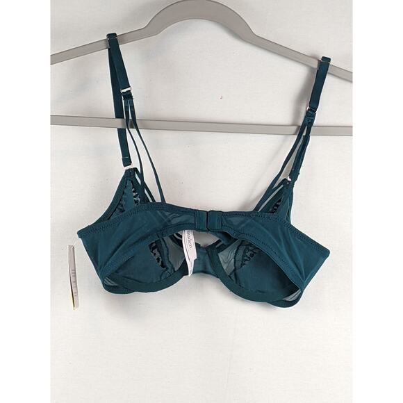 Lace Overlay Unlined Bra Auden 32A Green Underwire Demi Coverage Semi Opaque - Picture 2 of 8